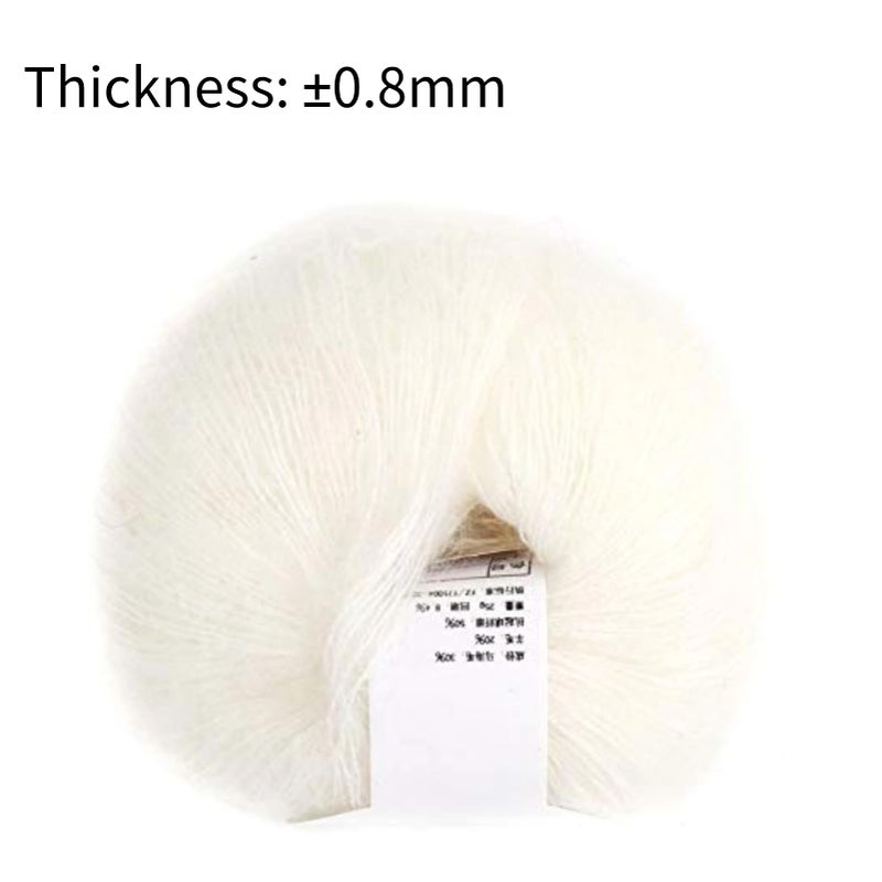 Popular Soft Mohair Knitting Angora Wool Yarn for DIY Knitting (with a Crochet)(White)